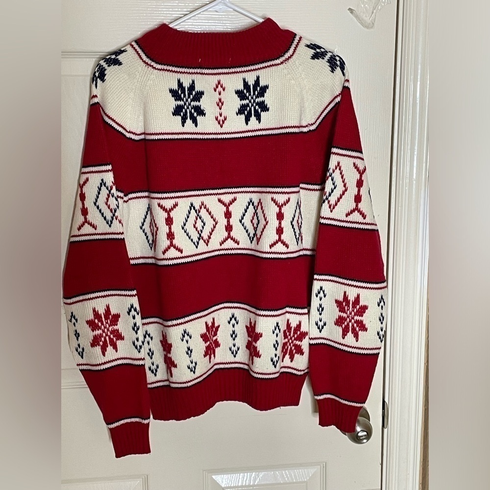 Vintage 70s JC Penney Knit Sweater Ski Snow Nordic Tribal Fair Isle Aztec Sz L  - Picture 6 of 11